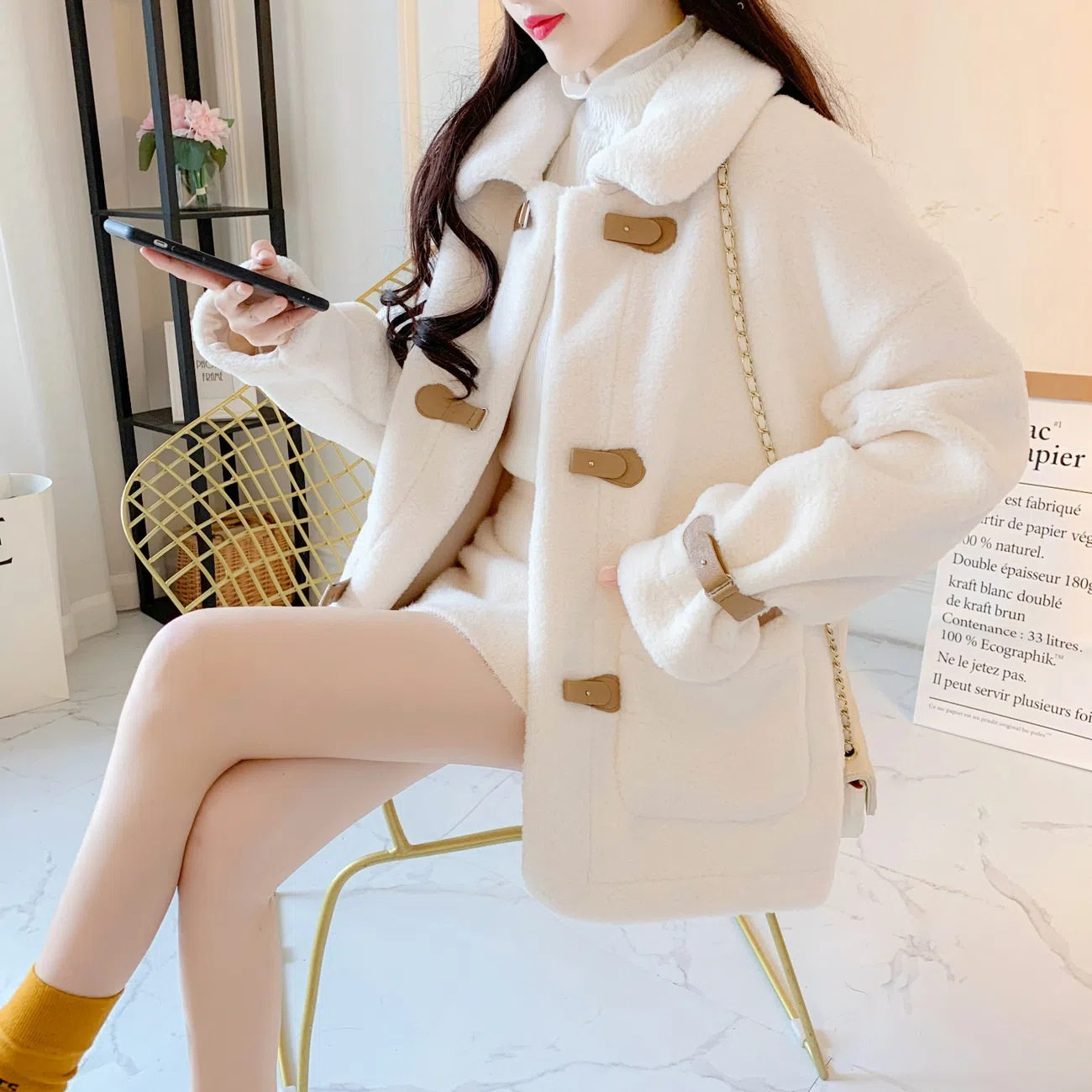 小个子时尚外套女秋冬新款气质简约百搭韩版宽松显瘦小香风羊羔绒