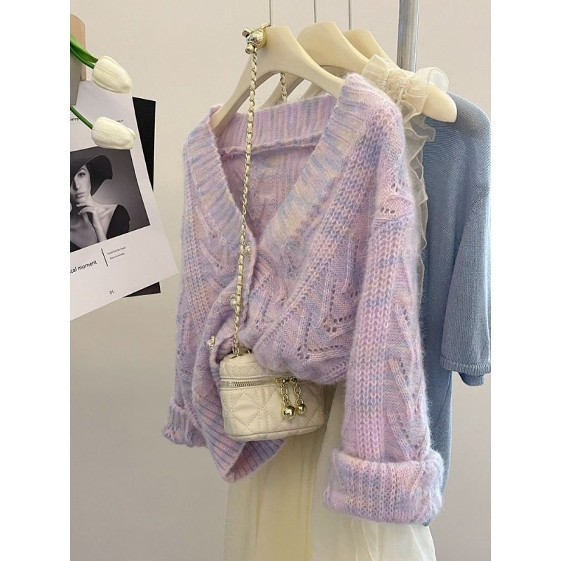 小香风紫色针织开衫外套女秋季设计感小众慵懒温柔系穿搭软糯毛衣,女装/女士精品,毛衣,淘宝优惠券,粉丝福利购,淘宝优惠卷