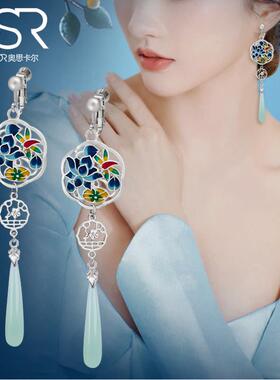 新中式莲花耳夹女教师节中秋礼物