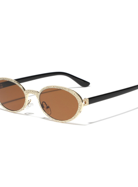 新款椭圆小框太阳眼镜男士9689复古风格嘻哈遮阳墨镜女士银蓝金绿