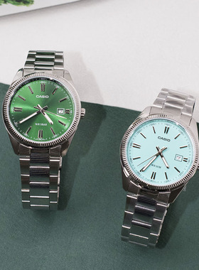 海外卡西欧手表 CASIO男女石英表指针蓝色绿色手表MTP-1302PD-2A2
