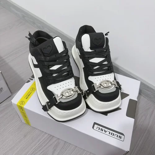 【邓为同款】白色绑带方头男女鞋子小众厚底增高情侣休闲国潮板鞋