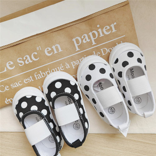 清货 韩系儿童波点帆布鞋 女童方口软底宝宝学步鞋子 春夏女童鞋