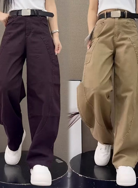 水洗棉牛仔长裤女秋季新款高腰宽松阔腿弯刀裤时尚显瘦休闲哈伦裤