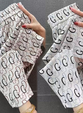 冰丝速干九分哈伦裤女夏季薄款宽松高腰直筒裤时尚显瘦休闲运动裤