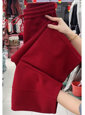 弯刀直筒加厚休闲裤女春季新款高腰宽松显瘦哈伦裤百搭显瘦阔腿裤