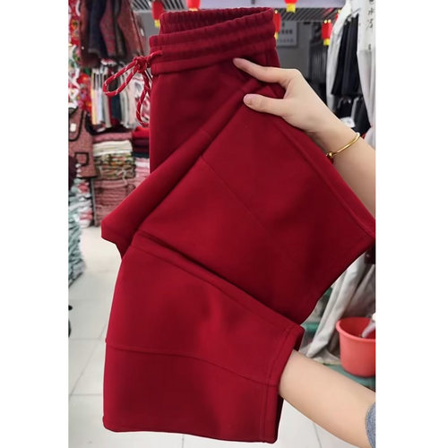 弯刀直筒加厚休闲裤女春季新款