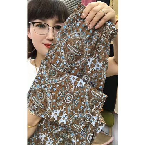 棉麻碎花直筒八分裤女夏季新款