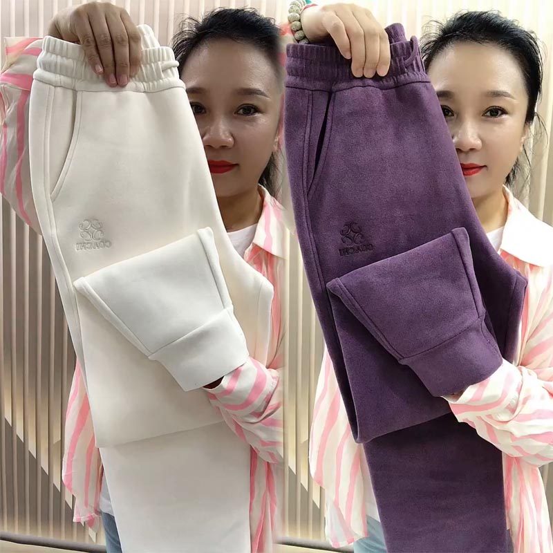 休闲运动裤女加绒秋冬季新款宽松刺绣束脚哈伦裤加厚显瘦防风卫裤,女装/女士精品,休闲裤,淘宝优惠券,粉丝福利购,淘宝优惠卷