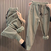 女冬季 高腰宽松休闲运动裤 新款 显瘦束脚哈伦裤 时尚 加绒加厚卫裤