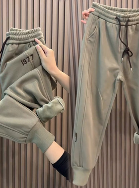 加绒加厚卫裤女冬季新款时尚显瘦束脚哈伦裤高腰宽松休闲运动裤