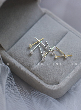超闪耳骨钉925纯银镀14k金简约2.5mm极小四爪迷你钻石养耳洞耳钉