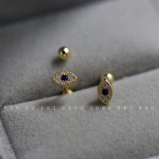 超百搭恶魔之眼螺丝耳骨钉女925纯银镀14K金设计感小众眼睛拧耳钉