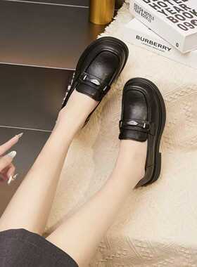 韩菲蝶黑色平底乐福鞋女款单鞋2026新款春季百搭软底小皮鞋L551