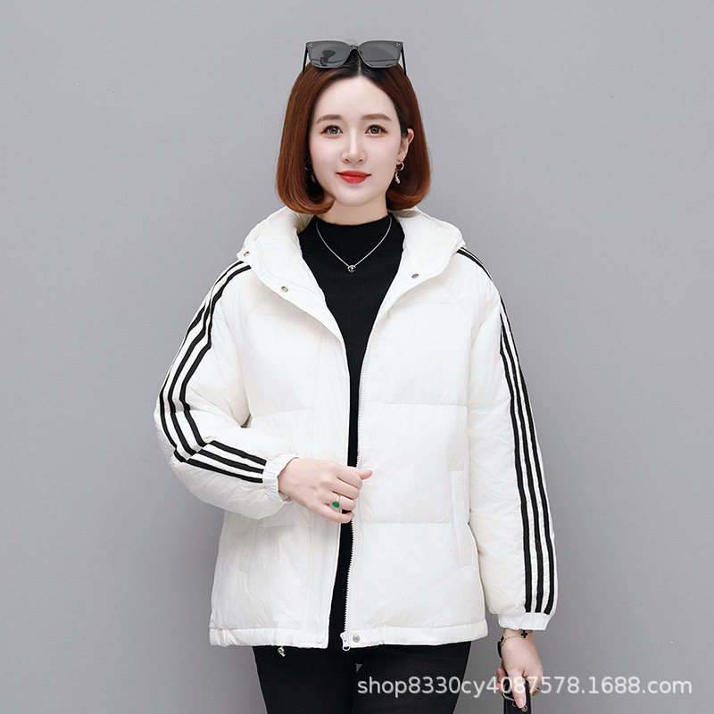 韩版运动风连帽羽绒服女短款2023年冬季新款时尚宽松加厚保暖外套
