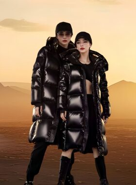 黑钻白鹅绒服珍珠系列2.0大六格男冬季2026新款羽绒服女士中长款
