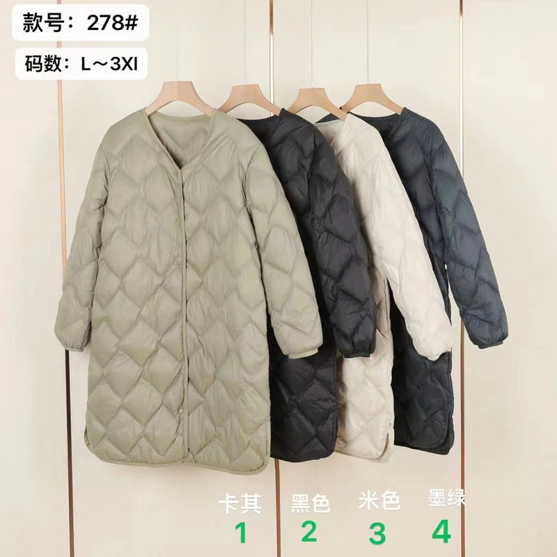 跨境秋冬新款中长款羽绒服女休闲白鸭绒轻薄保暖日韩简约外套