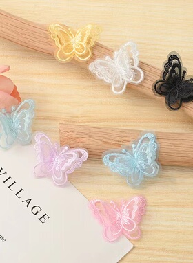 蕾丝刺绣蝴蝶结鲜花包装材料花束装饰花店用立体双层布艺白色蝴蝶