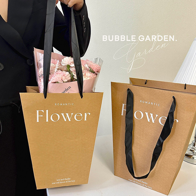 梯形礼盒女神节鲜花包装盒礼品礼物花束手提袋牛皮礼袋纸袋手拎袋