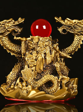 纯铜双龙戏珠摆件二龙戏珠生肖龙五行神龙云龙祥龙双龙抱柱大铜龙