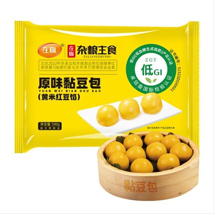 在旗 低GI原味黏豆包500g×7袋低升糖早餐东北小吃黄米红豆粘豆包