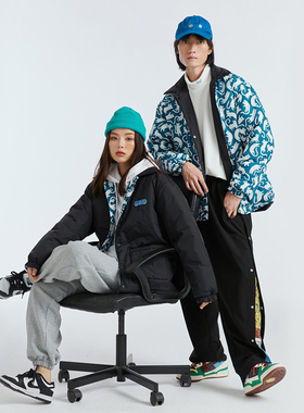 CBCD波斯猫满印棉衣男情侣嘻哈宽松国潮牌棉服正反两面穿厚外套女