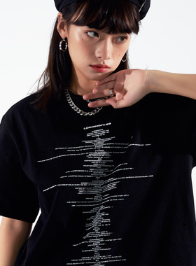 LOADINGFILES LDFS 春夏纯色代码黑色短袖宽松t恤情侣款字母青春T