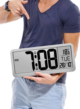 简约时尚多功能挂钟卧室客厅办公室大屏LCD2组闹铃台钟14英寸F300