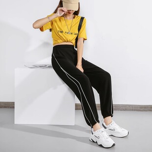 捡漏～2026新款冰丝运动裤女夏薄款高腰垂感灯笼裤雪纺束脚裤