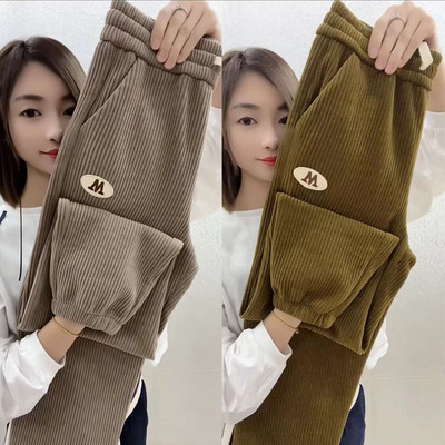 清仓捡漏～加绒加厚雪尼尔休闲裤女2025新款秋冬灯芯绒运动束脚裤
