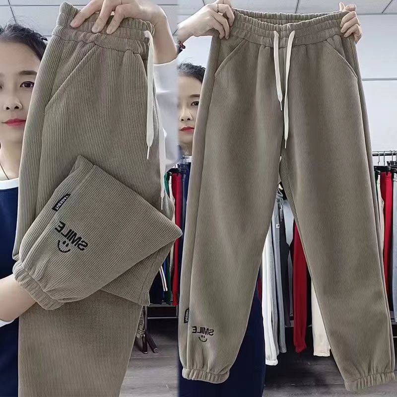 清仓捡漏~雪尼尔休闲裤女春秋显瘦灯芯绒束脚裤冬季加绒运动裤子