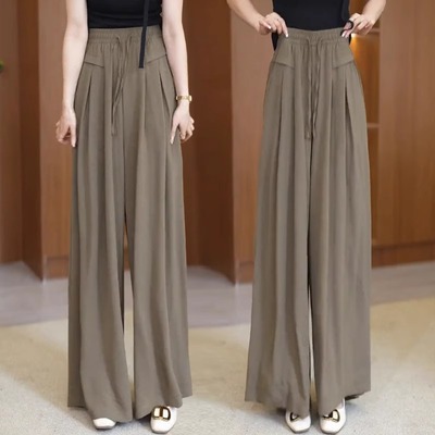 清仓捡漏~休闲阔腿裤女春秋夏季薄款高腰垂感褶皱慵懒风直筒裤子
