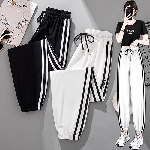 清仓捡漏~冰丝运动裤女夏季薄款速干宽松束脚裤九分直筒休闲裤子