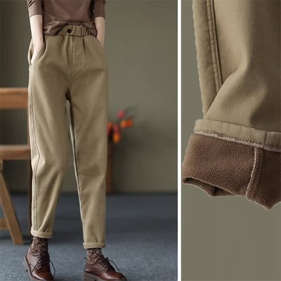 清仓捡漏～专柜撤柜折扣新款秋冬季棉麻加绒加厚哈伦裤休闲长裤女