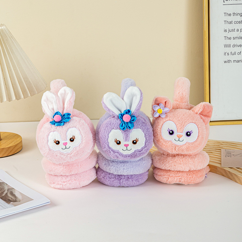 冬季儿童护耳神器保暖耳罩耳套防冻学生骑行蓝花兔子耳包耳捂女孩