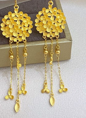 新中式繁花绣球丁香花流苏项链女仿黄金色轻奢传承婚嫁锁骨套链子