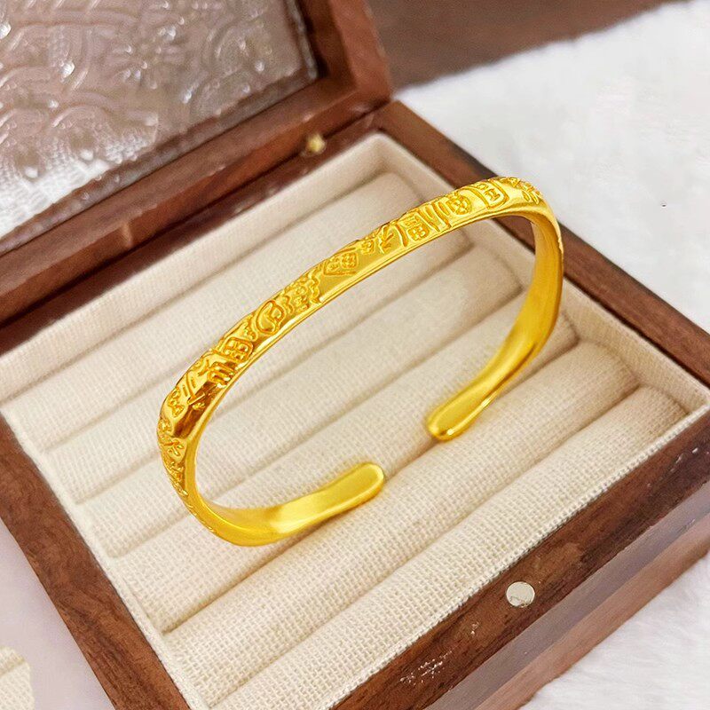 古法金色吉言马蹄手镯新中式国潮风福气满满开口百福贵妃镯送女友