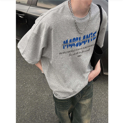 纯棉美式潮牌字母正肩短袖t恤男