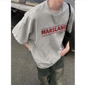 高街宽松设计感字母体恤 t恤男2026新款 重磅纯棉美式 复古正肩短袖