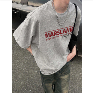 重磅纯棉美式复古正肩短袖t恤男2026新款高街宽松设计感字母体恤