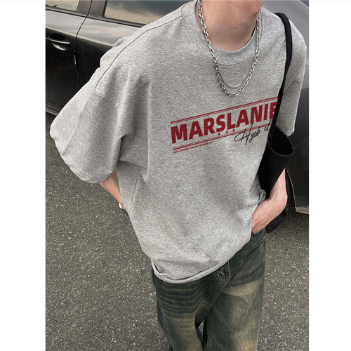 纯棉美式复古正肩短袖t恤男宽松