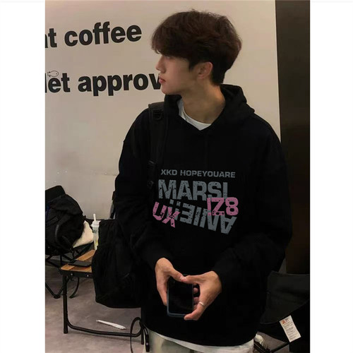 纯棉美式字母潮牌连帽卫衣男宽松