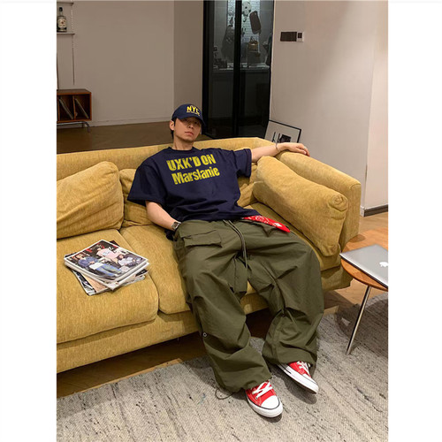 美式高街hiphop正肩短袖t恤男