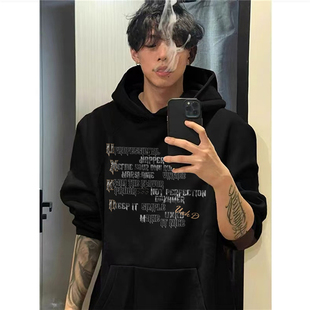 重磅纯棉美式高街字母潮牌连帽卫衣男秋冬宽松设计感加绒加厚外套