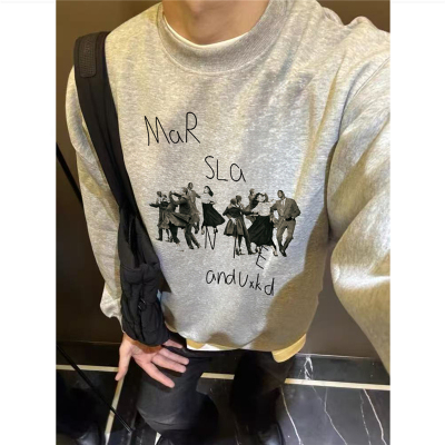 纯棉美式高街无帽圆领卫衣男宽松