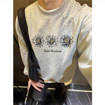 纯棉高街美式复古圆领卫衣男宽松