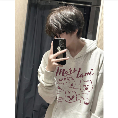 纯棉美式复古卡通连帽卫衣男秋冬