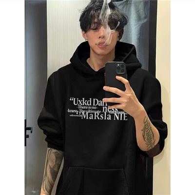 纯棉美式潮牌字母连帽卫衣男宽松