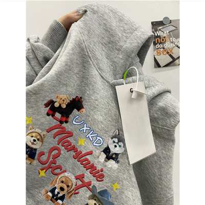 纯棉美式复古卡通连帽卫衣男秋冬