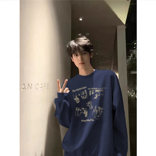 重磅纯棉高级感加绒无帽卫衣男款秋冬加厚美式潮流青少年长袖上衣